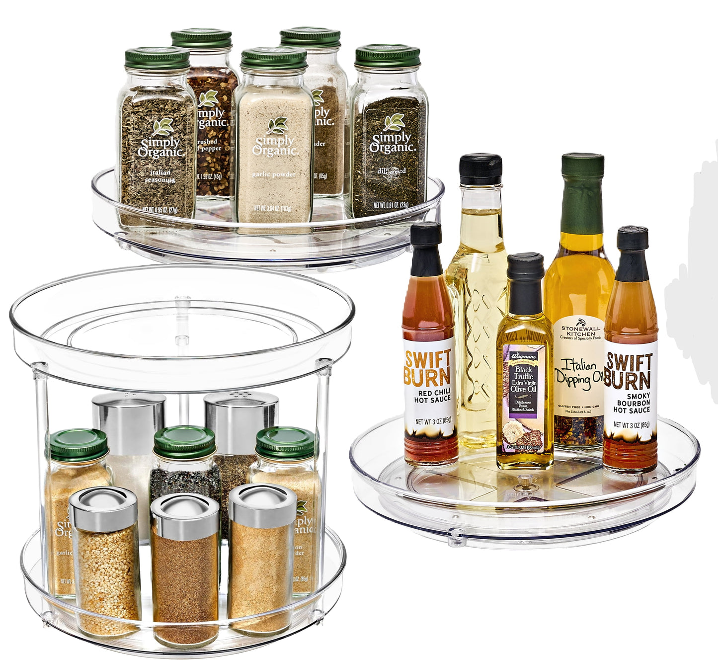 Sorbus 9-Inch 2-Tier Clear Lazy Susan with 2 Flat Turntables | Fridge, Pantry, Cabinet Organizers