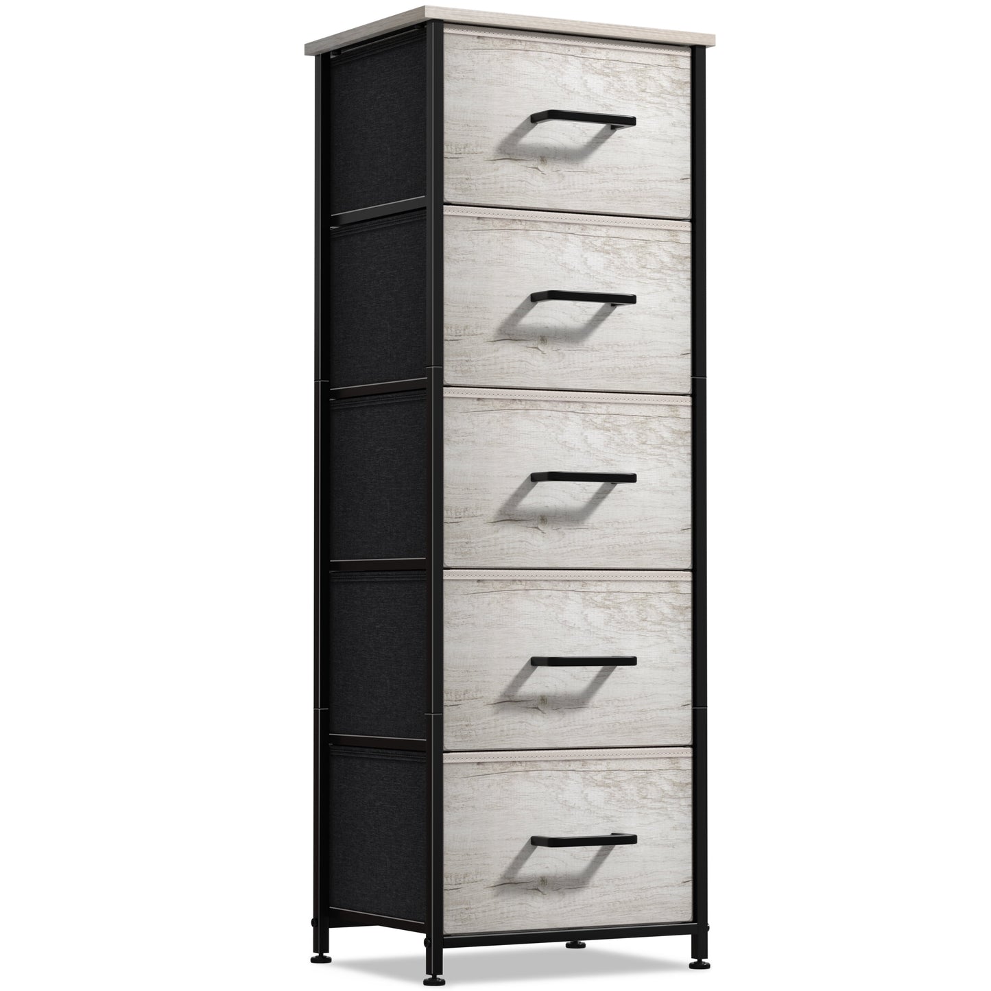 Sorbus Narrow 5-Drawer Dresser Nightstand, Rustic Beige, Steel Frame, Wood Top