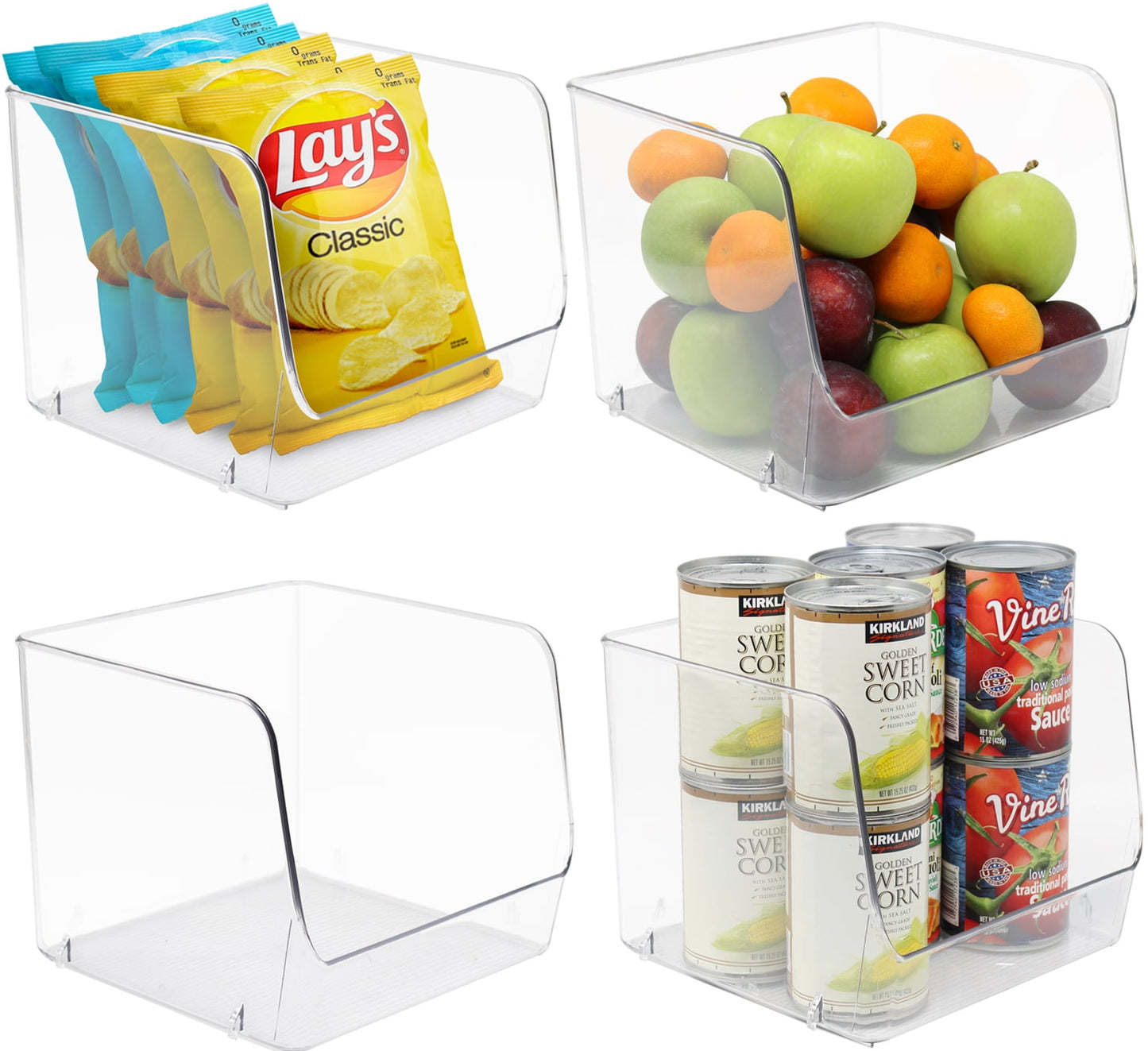 Sorbus Open Plastic Storage Bins Clear Pantry Organizer Box Bin Containers for Organizing Kitchen Fridge, Food, Snack Pantry Cabinet, Fruit, Vegetables, Bathroom Supplies (4-Pack)