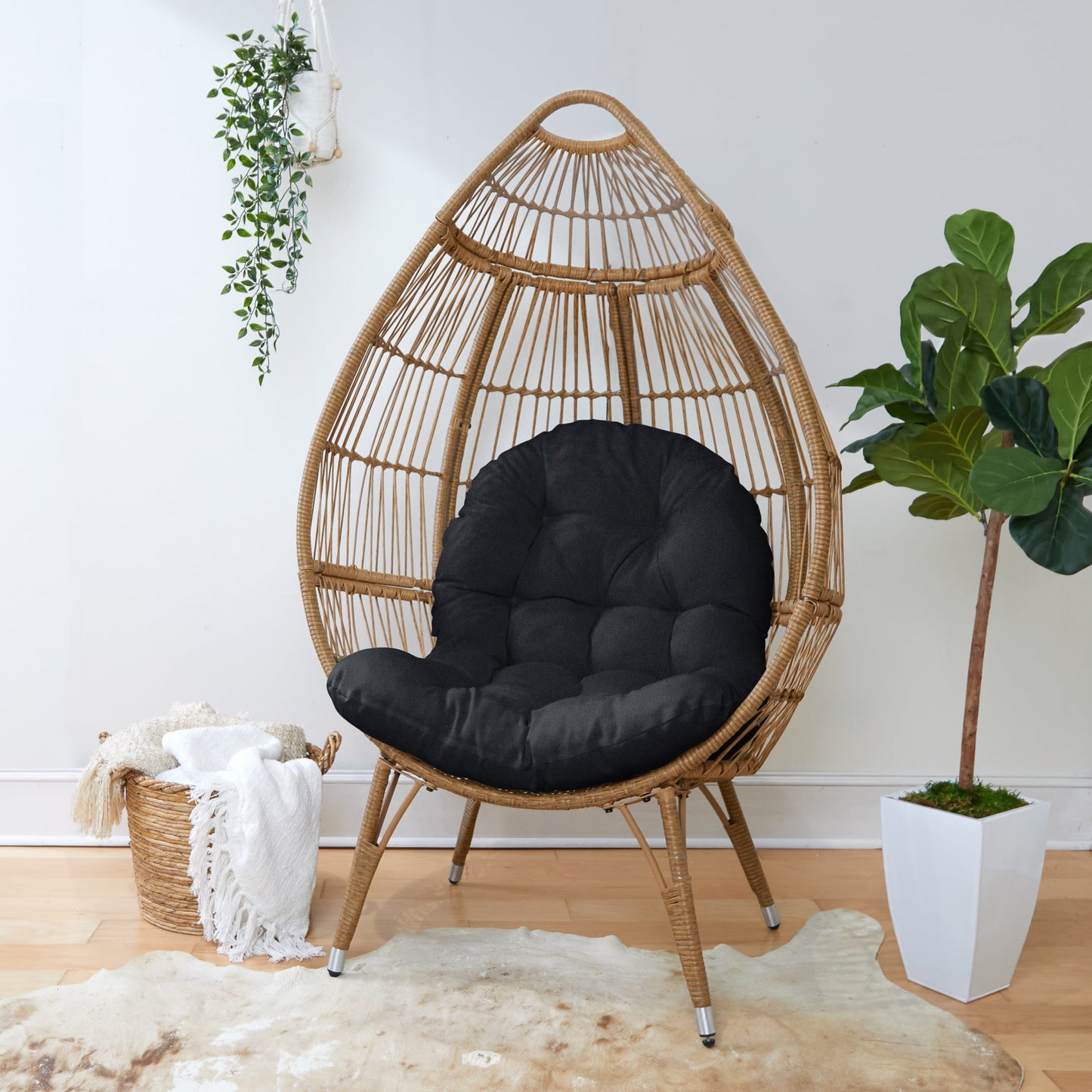 Sorra Home Indoor Black Egg Chair Cushion 44 in x 27 in x 4 in