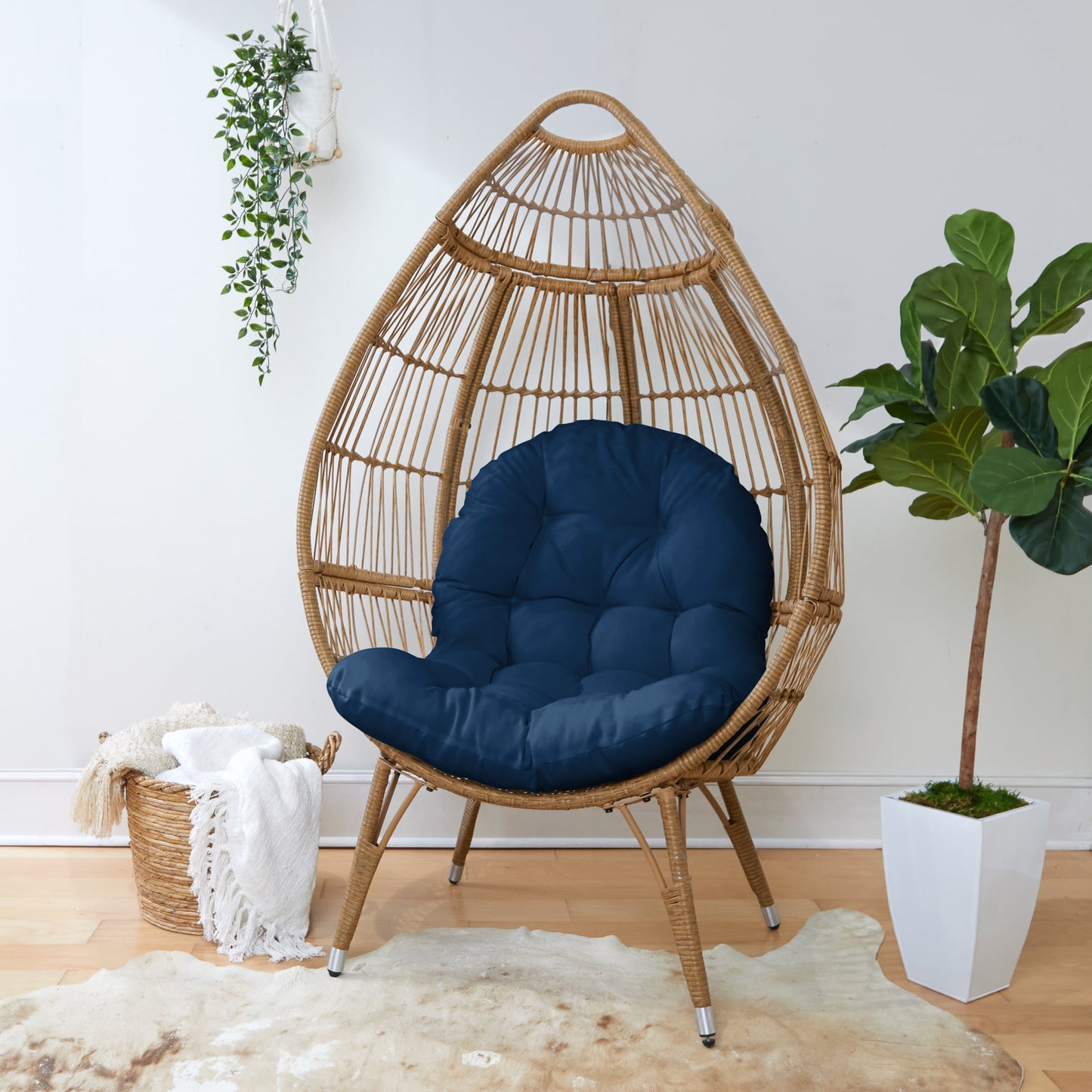 Sorra Home Indoor Navy Egg Chair Cushion 44 in x 27 in x 4 in