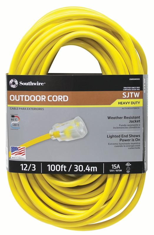 Southwire Vinyl Extension Cord, 100', Yellow