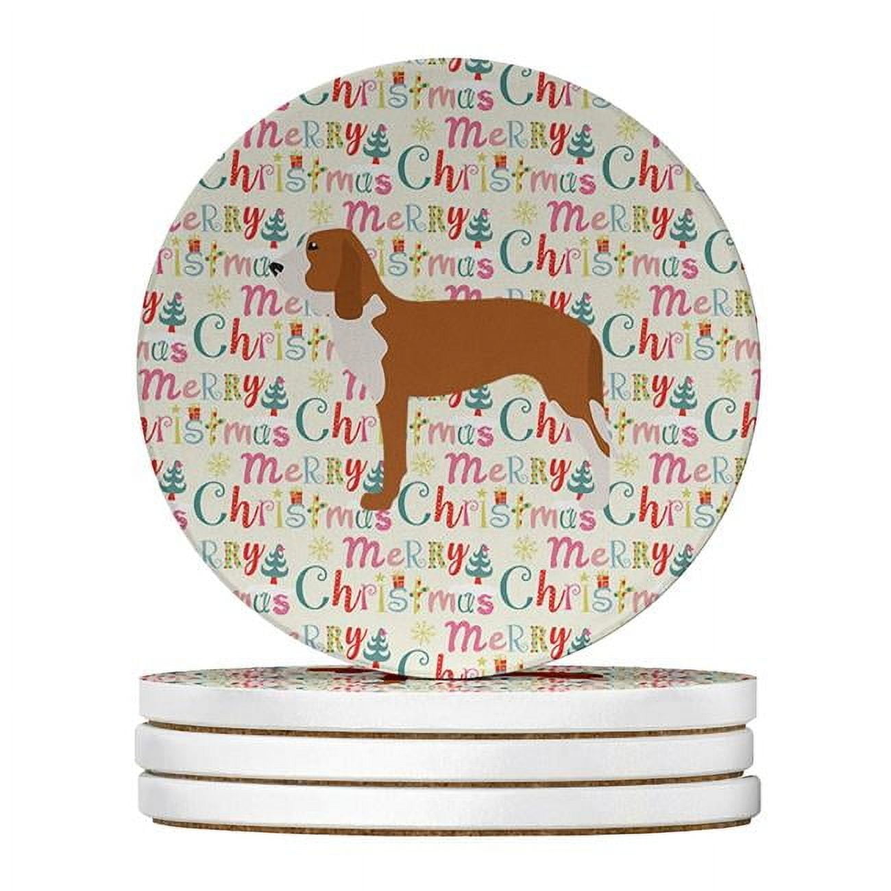 Spanish Hound Merry Christmas Large Sandstone Coasters Pack of 4 4 in x 4 in