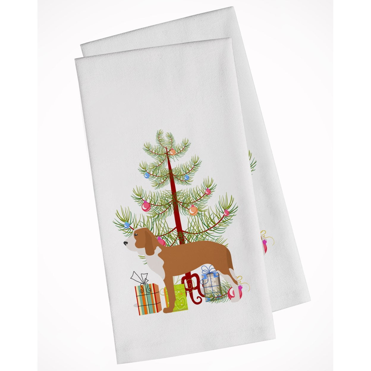 Spanish Hound Merry Christmas Tree White Kitchen Towel Set of 2