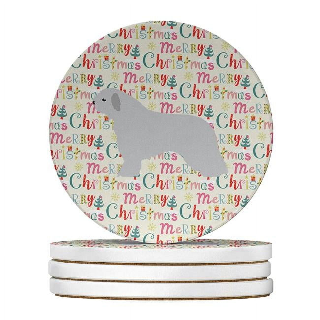 Spanish Water Dog Merry Christmas Large Sandstone Coasters Pack of 4 4 in x 4 in
