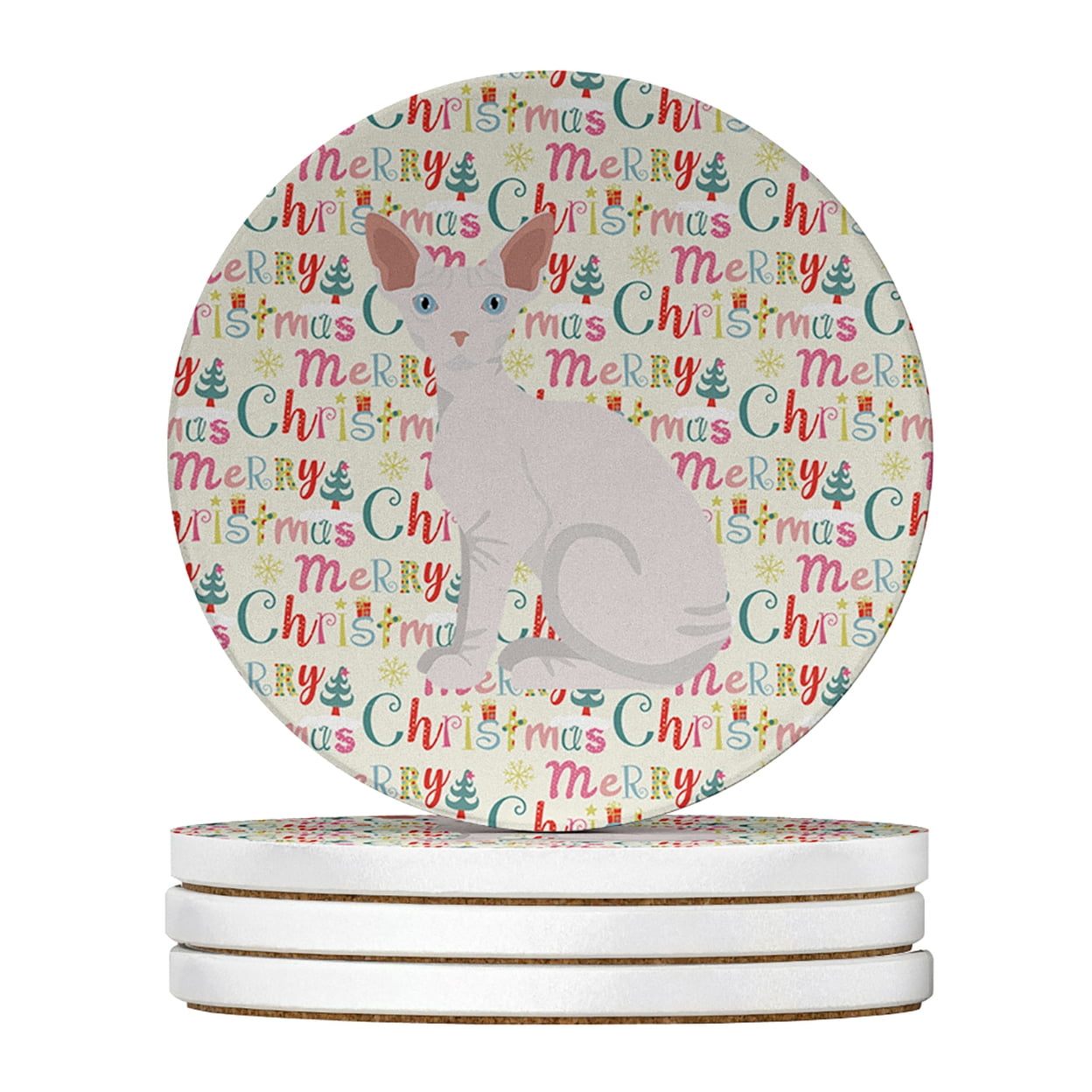 Sphynx Cat Christmas Large Sandstone Coasters Pack of 4 4 in x 4 in