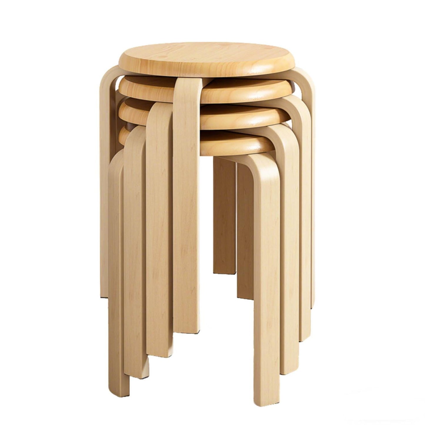Stackable Stools, Bentwood Stools, Nesting Chairs Set of 4 Round Backless School and Kitchen Stools, Anti-Slip Felt Pad, Natural, 18 Inch Height, Space-Saving Design