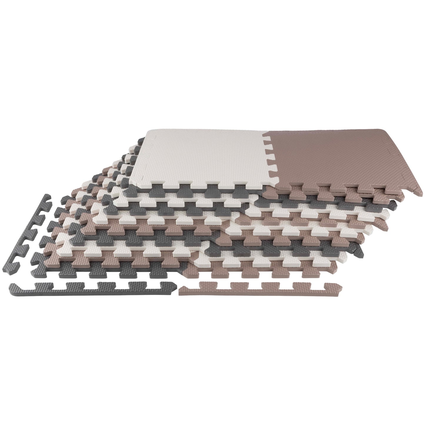 Stalwart Neutral White Brown Foam Interlocking Floor Mats 20 Sq Coverage Area Interlocking 20 Pack