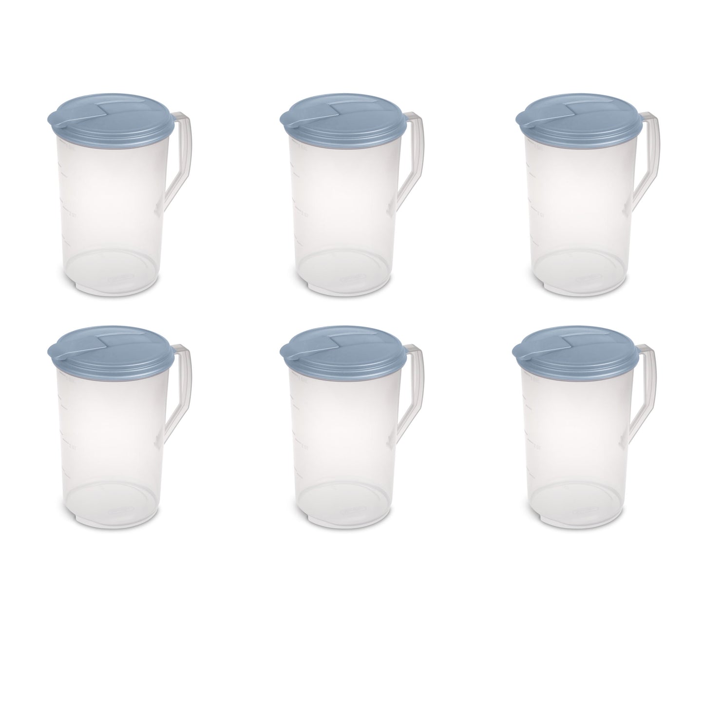 Sterilite 1 Gal. Round Pitcher, Clear Plastic, Flip-top Spout, Light Blue, 6 Count