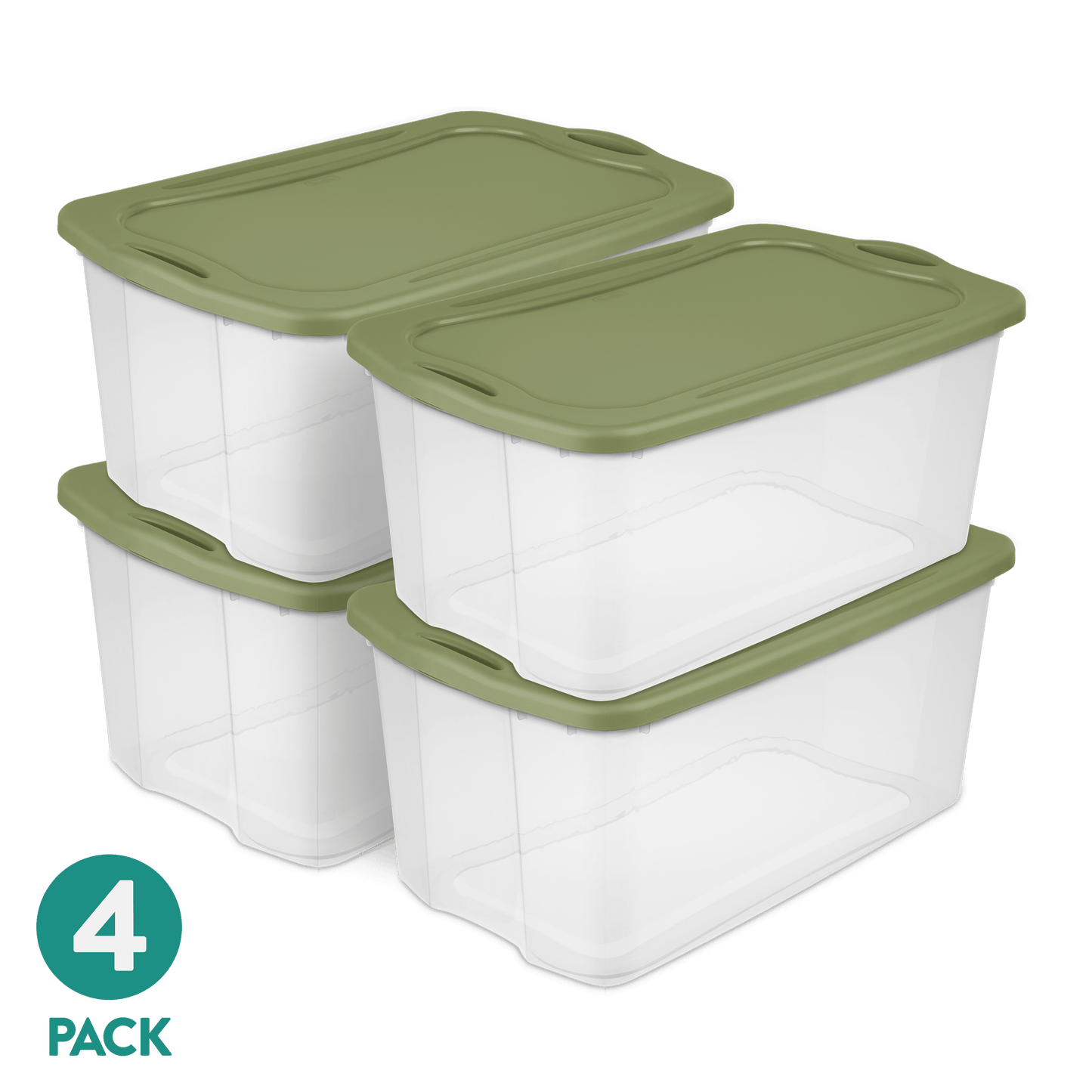 Sterilite Extra Large EZ Carry Storage Bin, 120 Quart Clear Plastic Storage Container with Full-Grip Handles, Green, 4 Pack