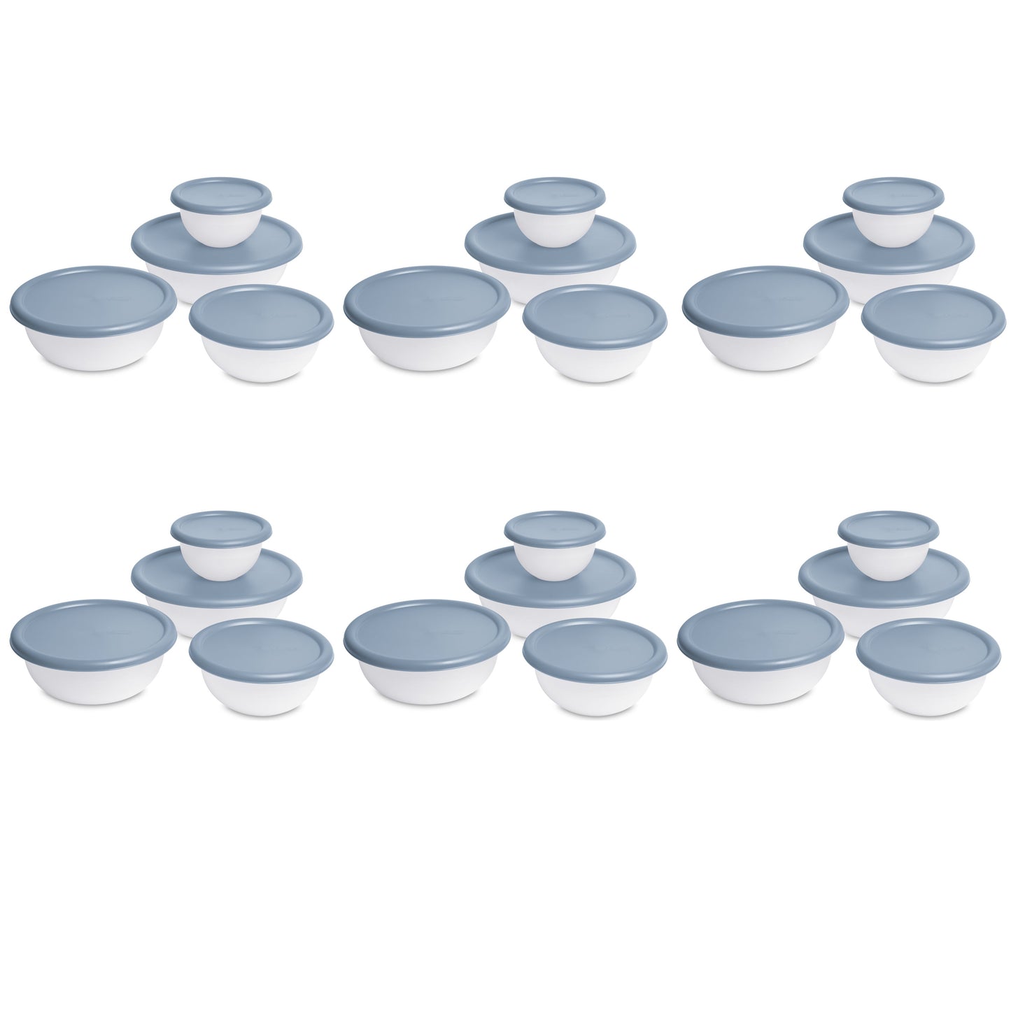 Sterilite 8 Piece Covered Bowl Set, Four Sizes with Lids, For Prep, Serve & Store, Light Blue, Pack of 6
