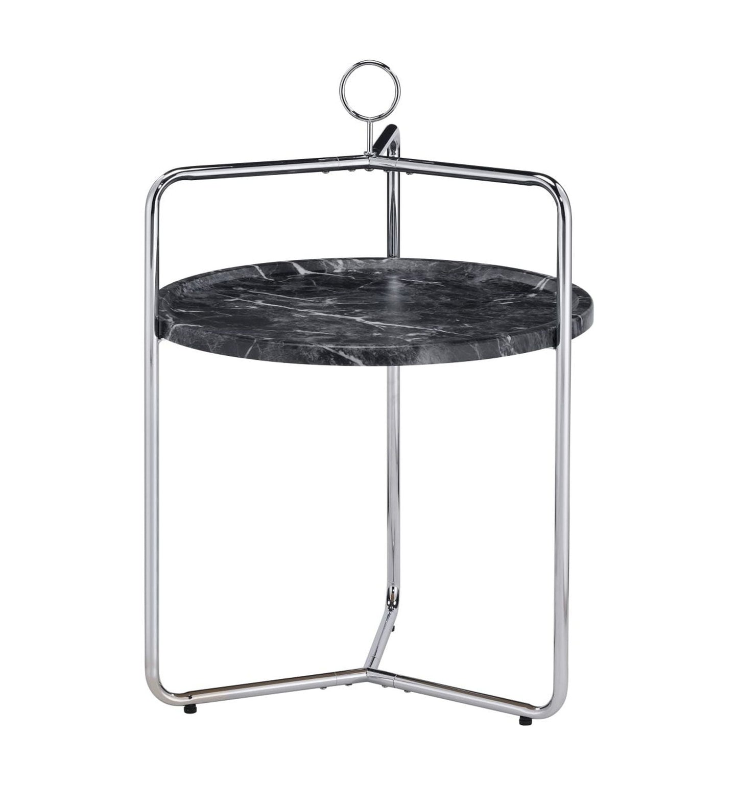 Steve Silver Miro Black Faux Marble and Silver Metal Side Table
