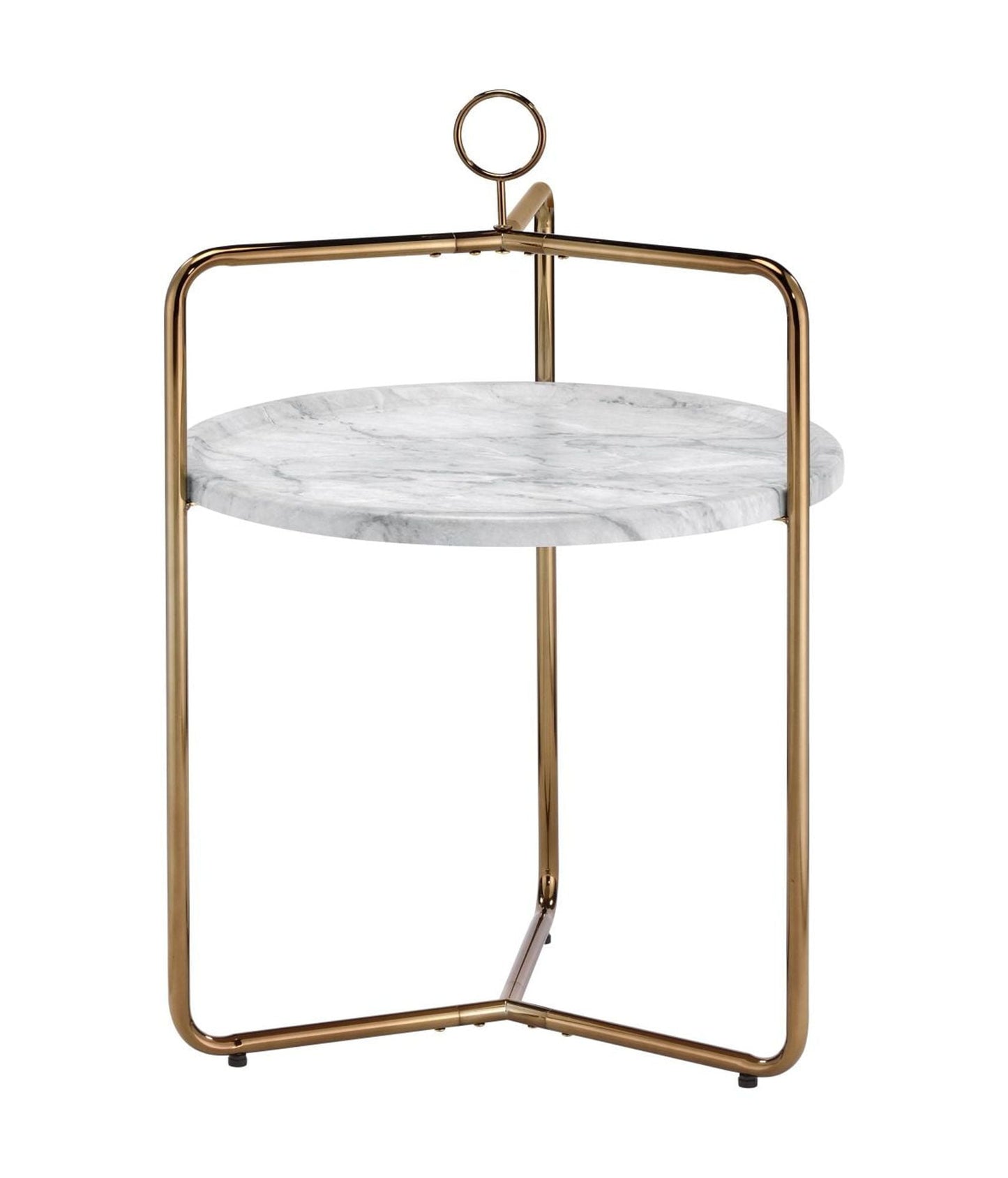 Steve Silver Miro White Faux Marble and Gold Metal Side Table