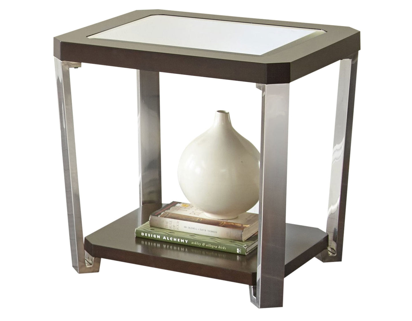 Steve Silver Truman Mirror Top End Table, Espresso Chocolate