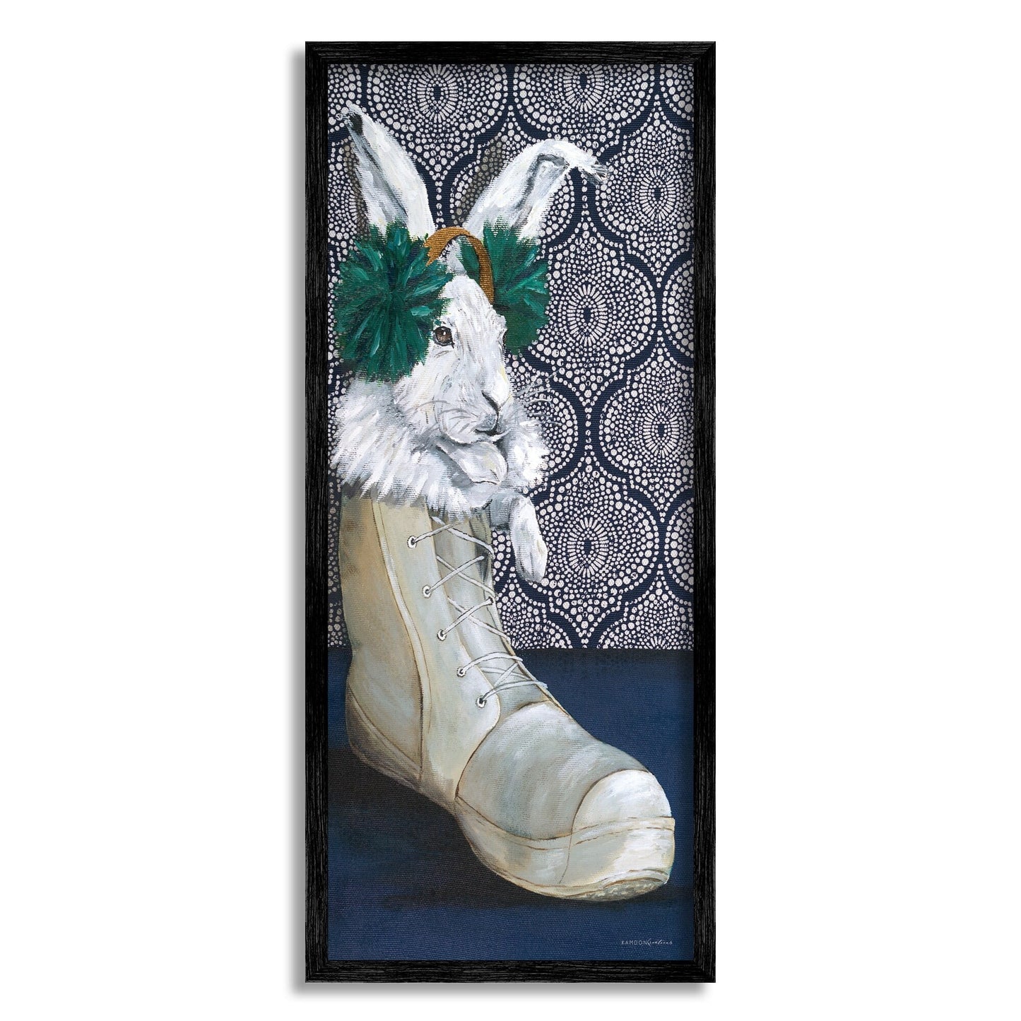 Stupell Industries White Rabbit Fluffy Boot Mosaic Pattern Wallpaper Painting Black Framed Art Print Wall Art, Design by Kamdon Kreations