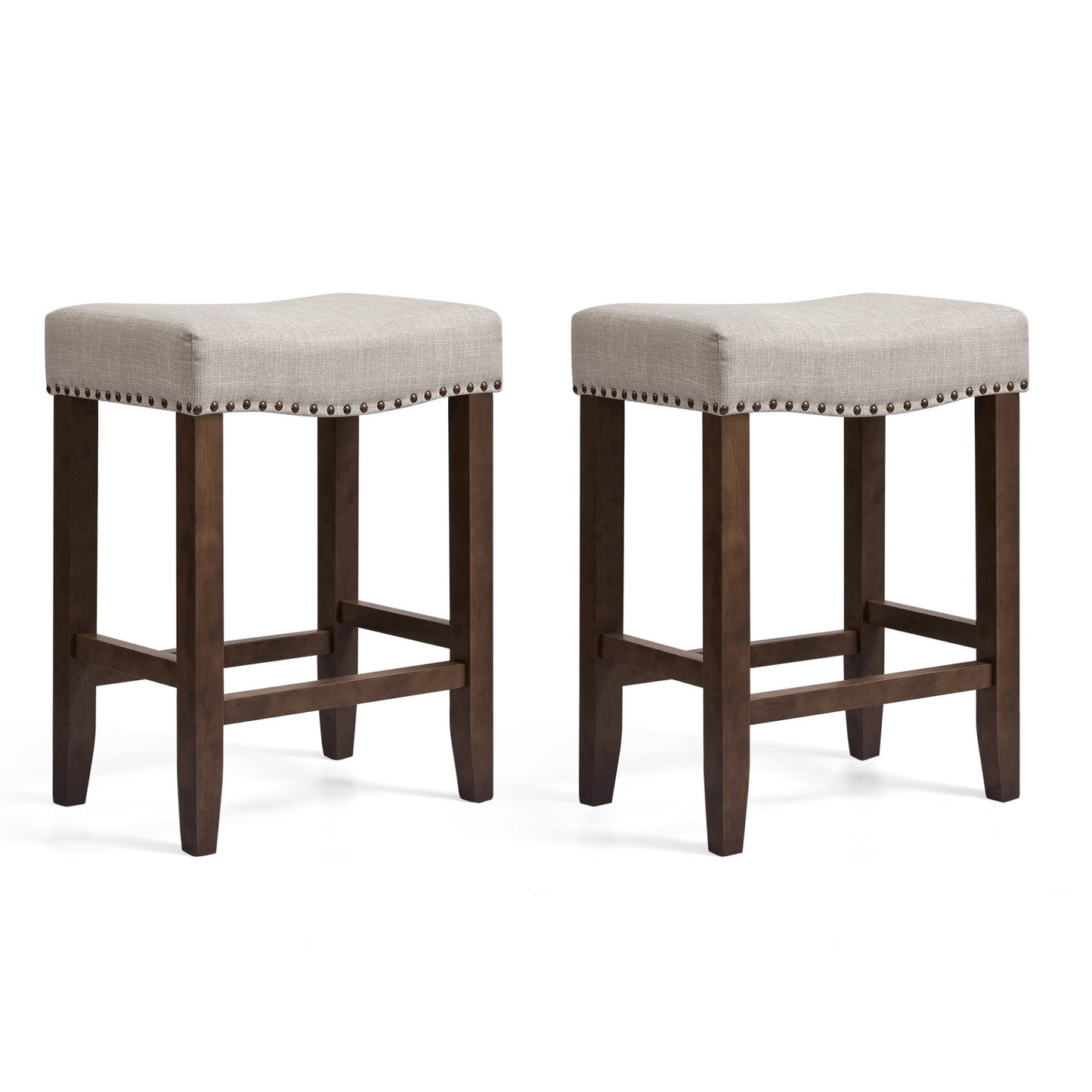 Subrtex 24" Backless Saddle Bar Stool, Wood Upholstered Counter Stool for Kitchen Set of 2, Gray