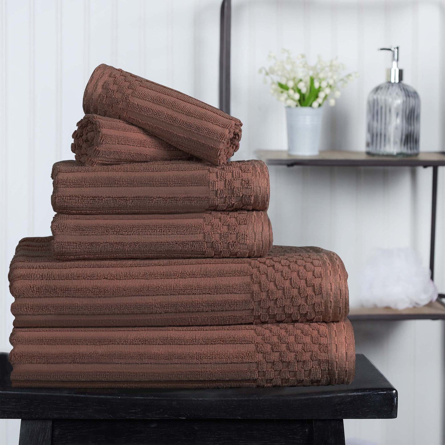 Superior Soho Ribbed Cotton 6-Piece Assorted Towel Set, Silver
