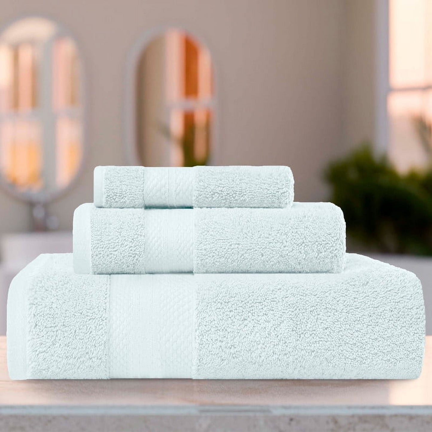 Superior Aria Turkish Cotton 3-Piece Towel Set, Ultra Soft Heavyweight Towels, Dusty Aqua