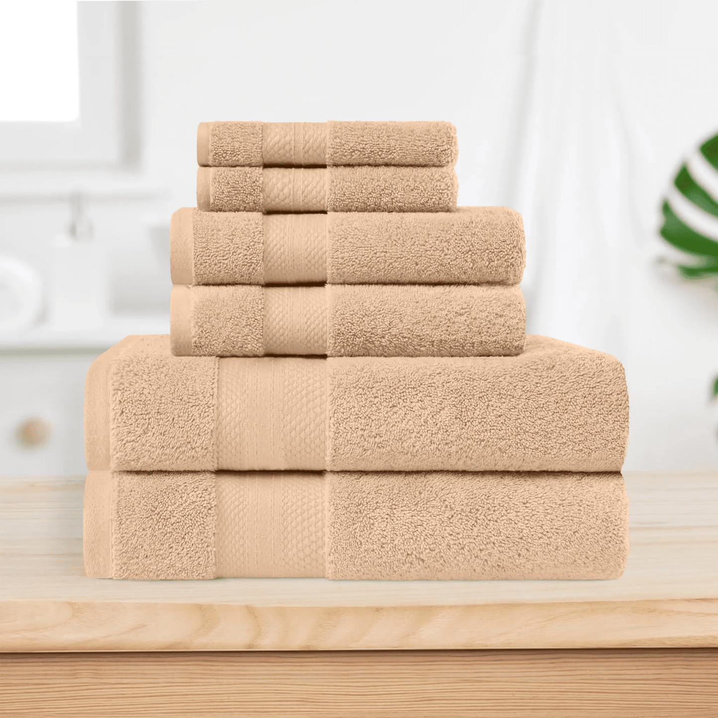 Superior Aria Turkish Cotton 6-Piece Towel Set, Ultra Soft Heavyweight Towels, Hazelnut