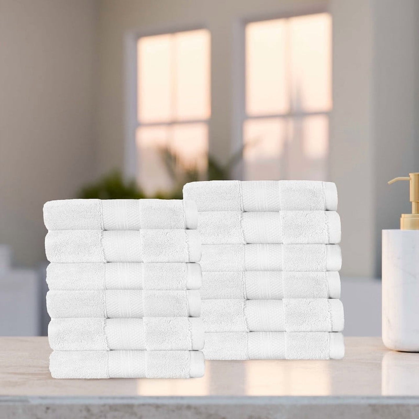 Superior Aria Turkish Cotton 12-Piece Face Towel Set, Ultra Soft Heavyweight Towels, White