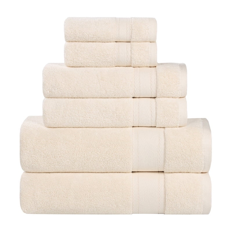 Superior Belmont 6 Piece Zero Twist Towel Set, Ultra Soft Cotton Towels, Ivory