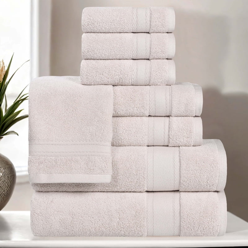 Superior Belmont 8 Piece Zero Twist Towel Set, Ultra Soft Cotton Towels, Silver