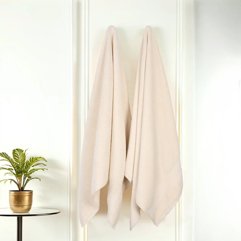 Superior Belmont 2 Piece Zero Twist Bath Sheets, Ultra Soft Cotton Towels, Ivory
