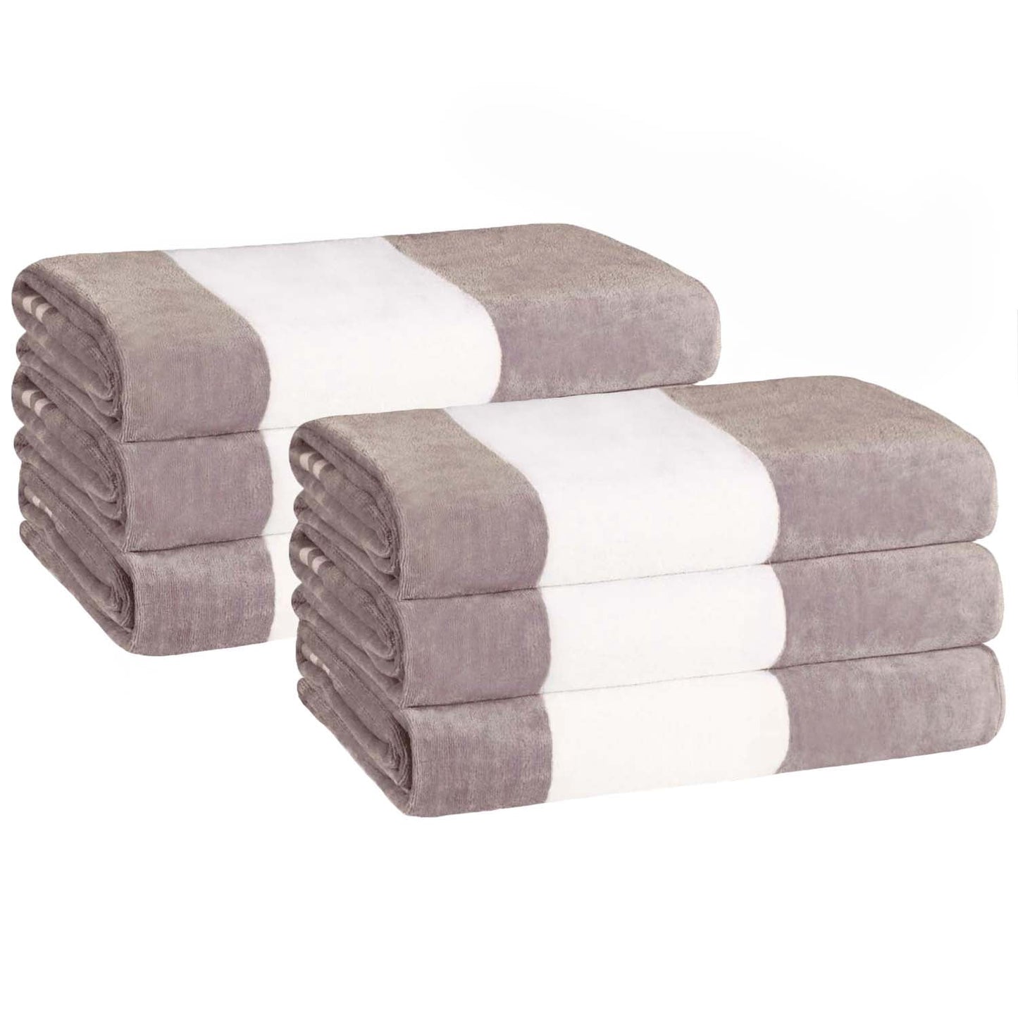 Superior Cabana Striped 6-Piece Oversized Cotton Beach Towel Set, Light Grey
