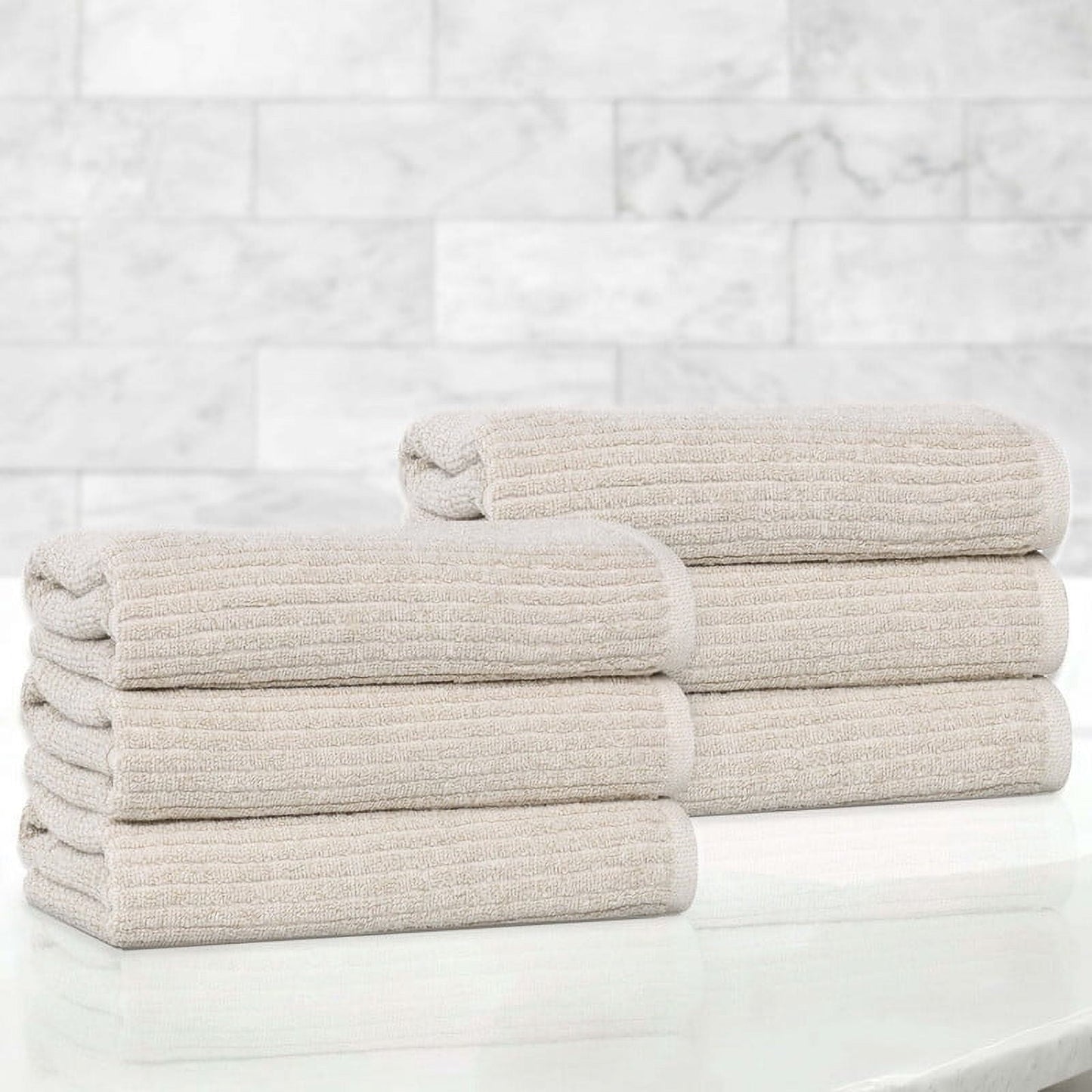 Superior Destin Viscose 6 Piece Cotton Blend Hand Towel Set, Medium Weight Soft Towels, Beige