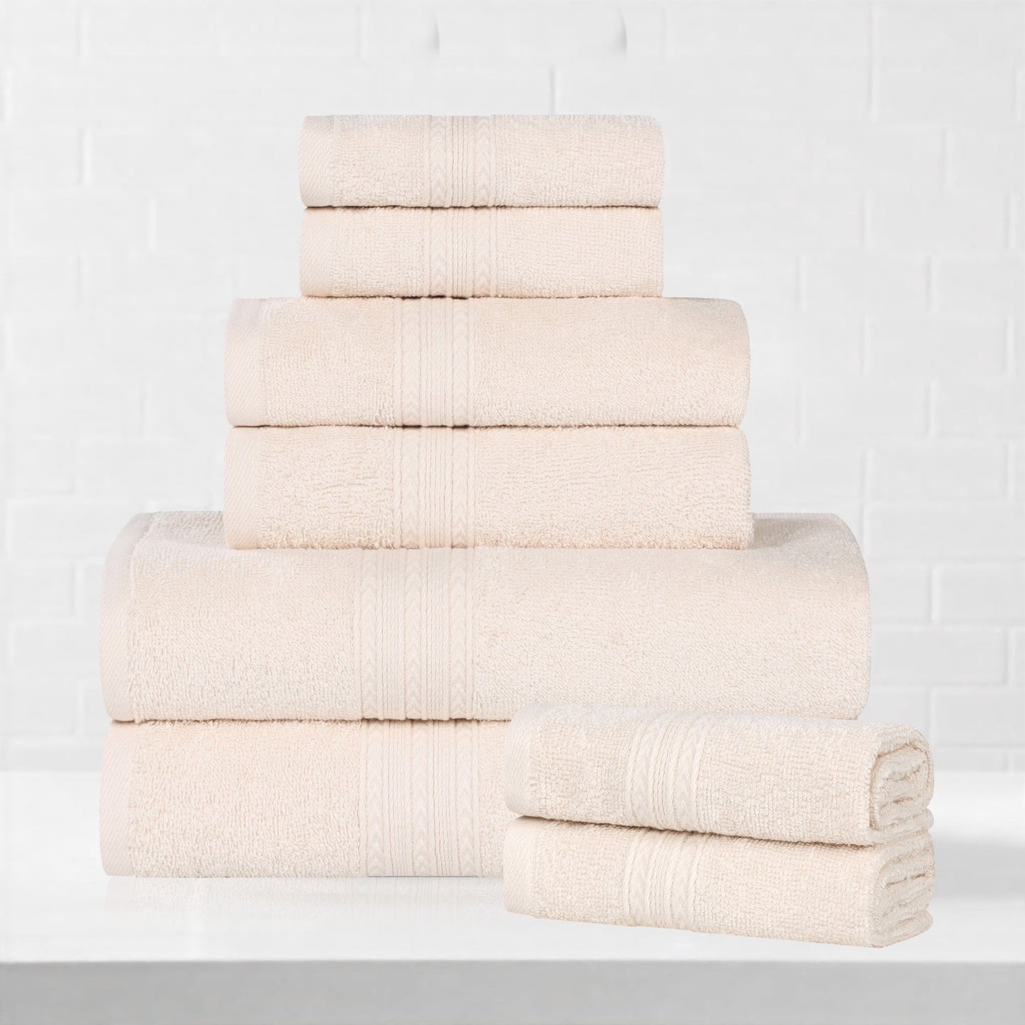 Superior Eco-Friendly Cotton 8-Piece Assorted Towel Set, Ivory