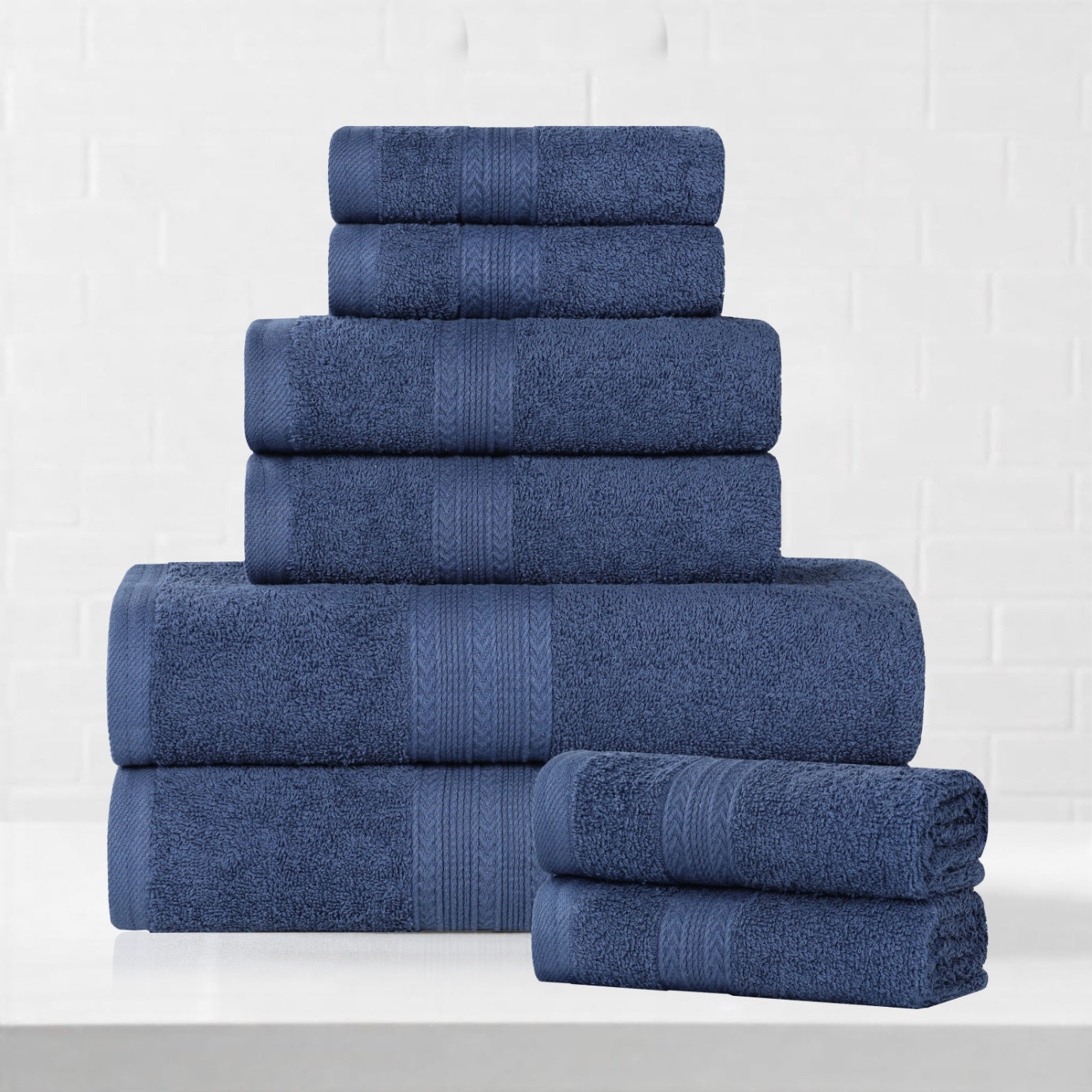 Superior Eco-Friendly Cotton 8-Piece Assorted Towel Set, Navy Blue