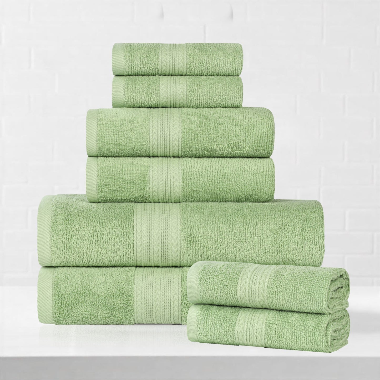 Superior Eco-Friendly Cotton 8-Piece Assorted Towel Set, Terrace Green