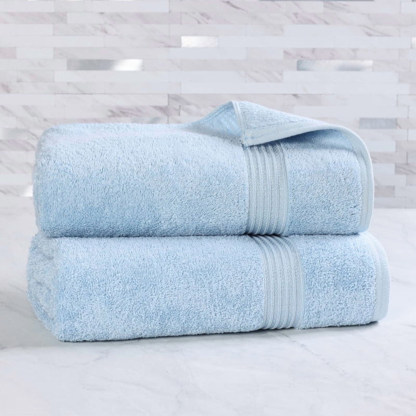 Superior Juego de 2 Toallas de Baño Absorbentes de Algodón Egipcio Azul Claro