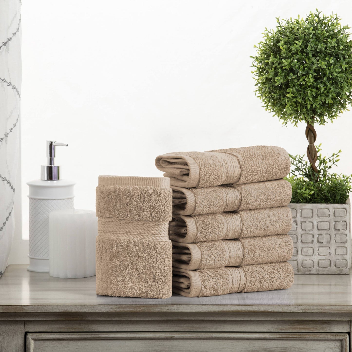 Superior 800 GSM Egyptian Cotton 4-Piece Hand Towel Set, Soft Ultra Absorbent Towels, Stone