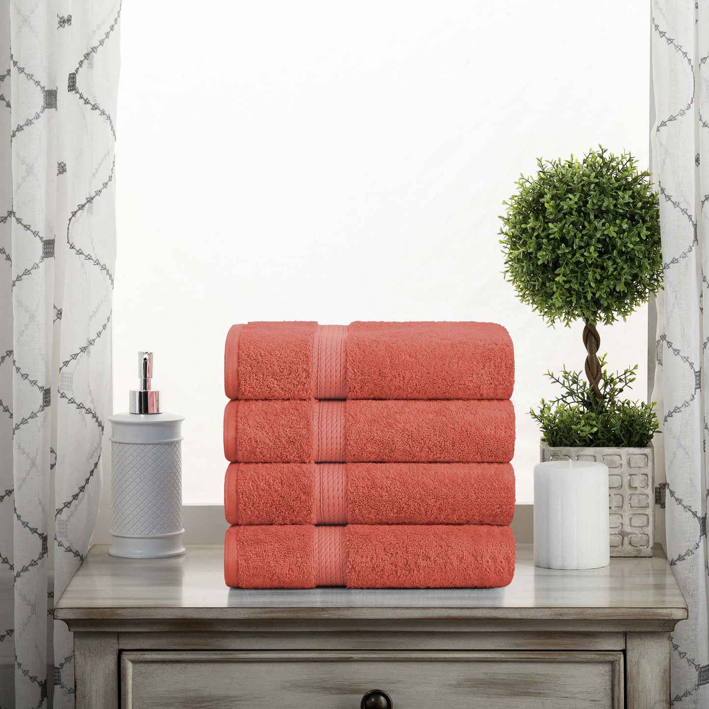 Superior 800 GSM Egyptian Cotton Heavyweight Hand Towel Set of 4, Coral