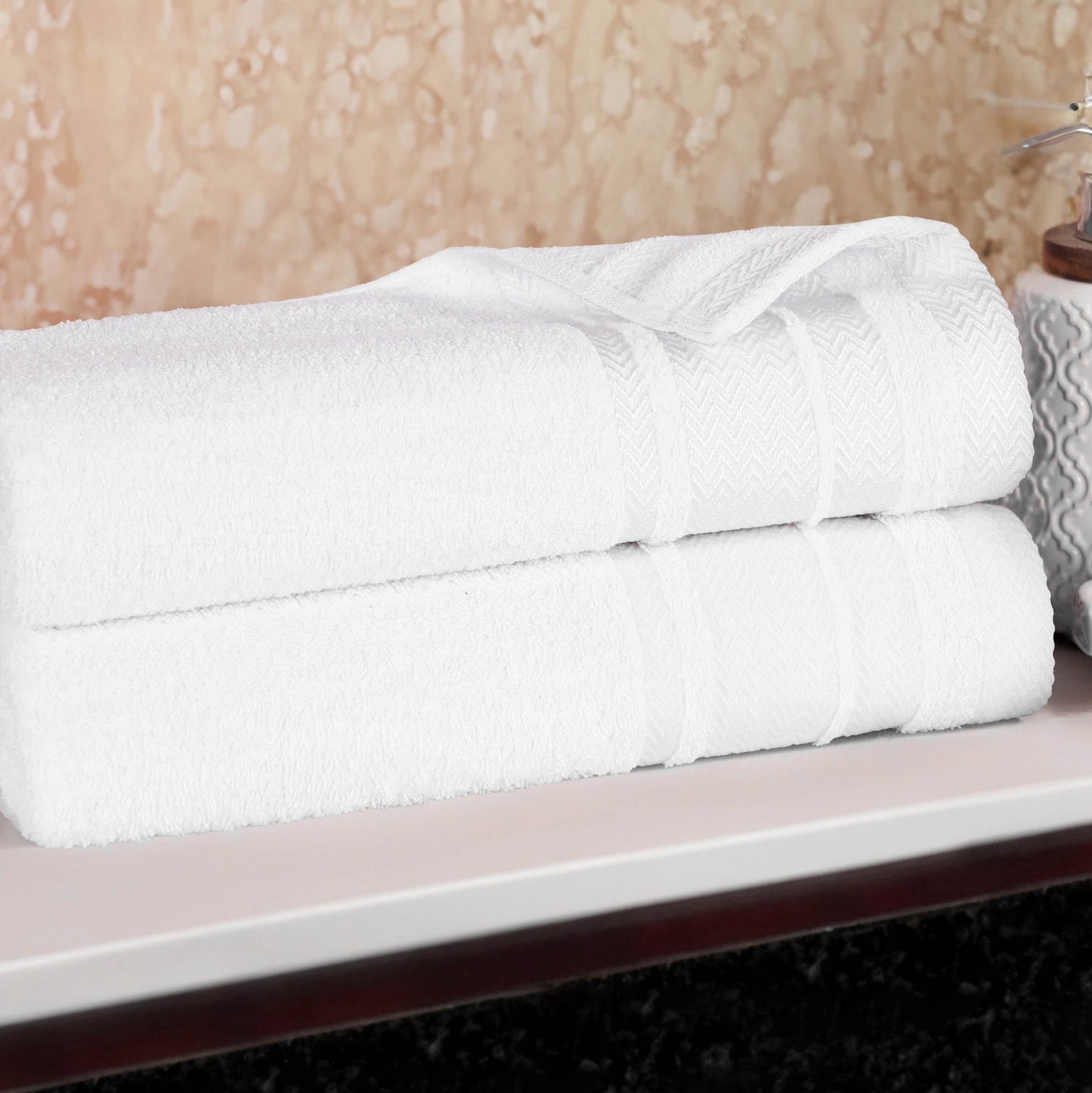 Superior Hays 2 Piece Cotton Plush Bath Towel , Ultra Soft Absobent Towels, White