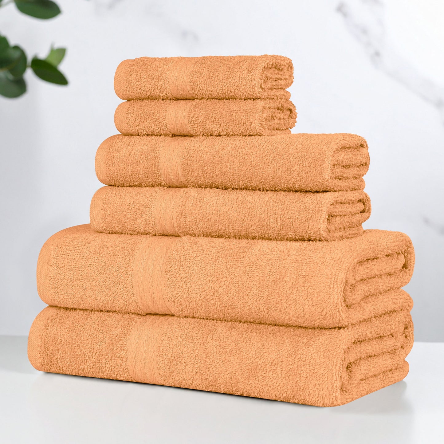 Superior Miami 100% Cotton Lightweight 6-Piece Towel Set, Peach
