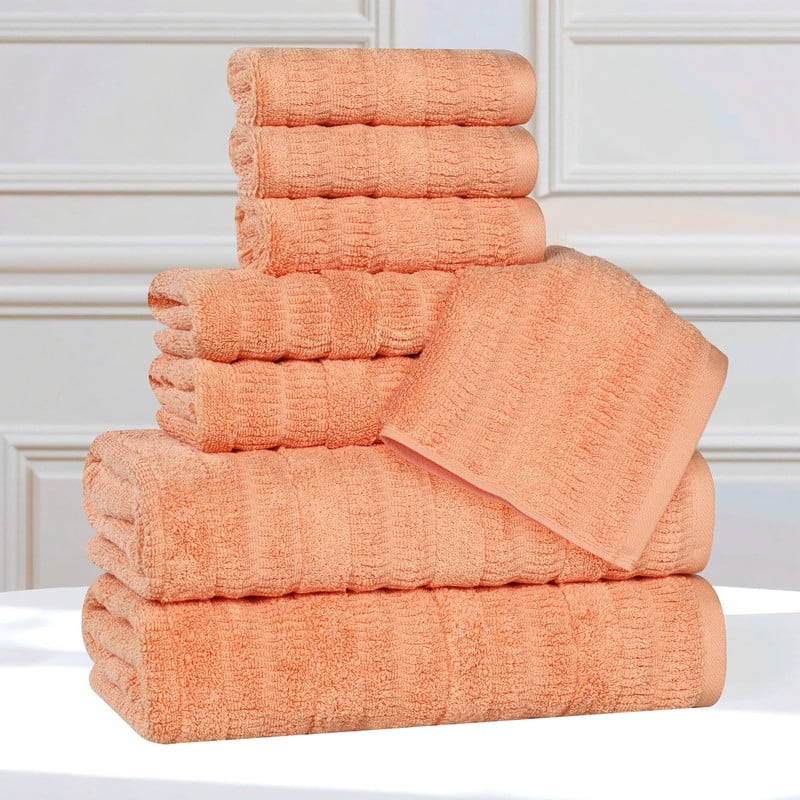 Superior Mika Smart Twist Cotton Medium Weight 8 Piece Towel Set, Quick Dry Towels, Peach