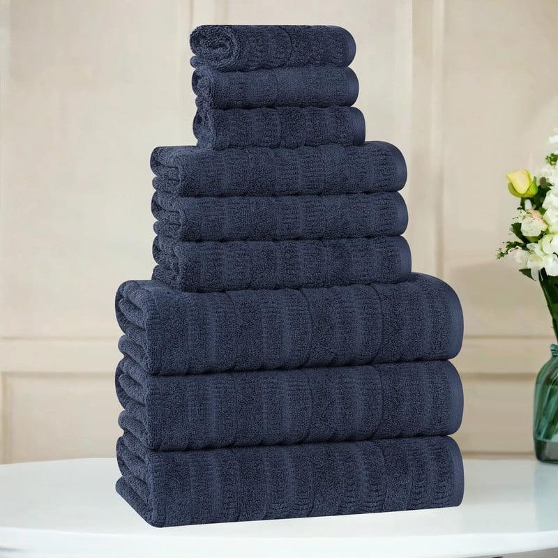 Superior Mika Smart Twist Cotton Medium Weight 9 Piece Towel Set, Silver