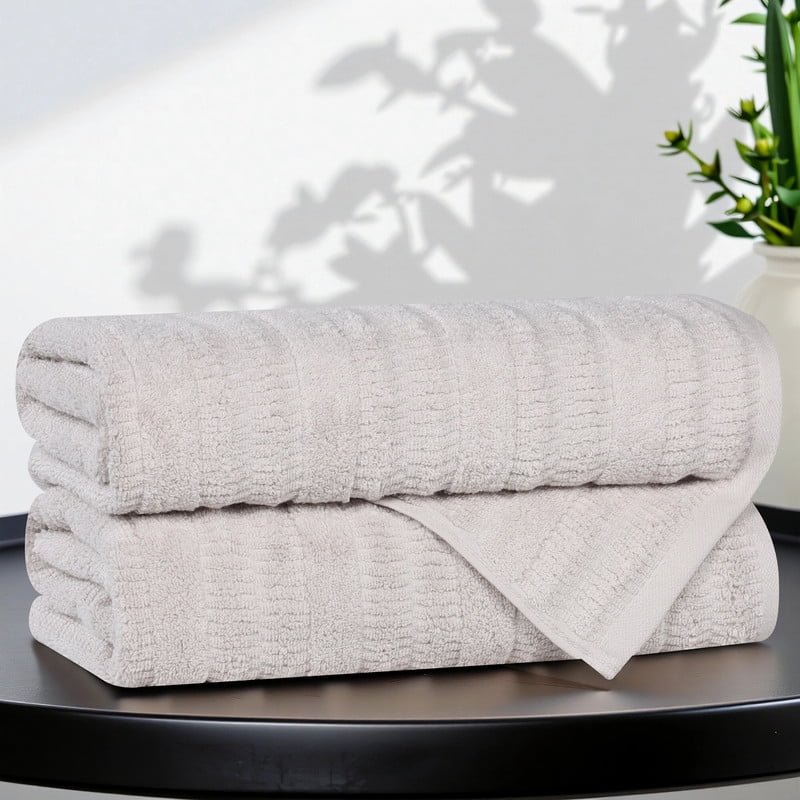 Superior Mika Smart Twist Cotton Medium Weight Bath Towels, Set of 2, Quick Dry Towels, Silver