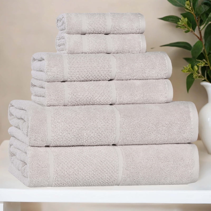 Superior Mile Smart Twist Cotton Medium Weight 6 Piece Towel Set, Ultra Absorbant Towels, Silver