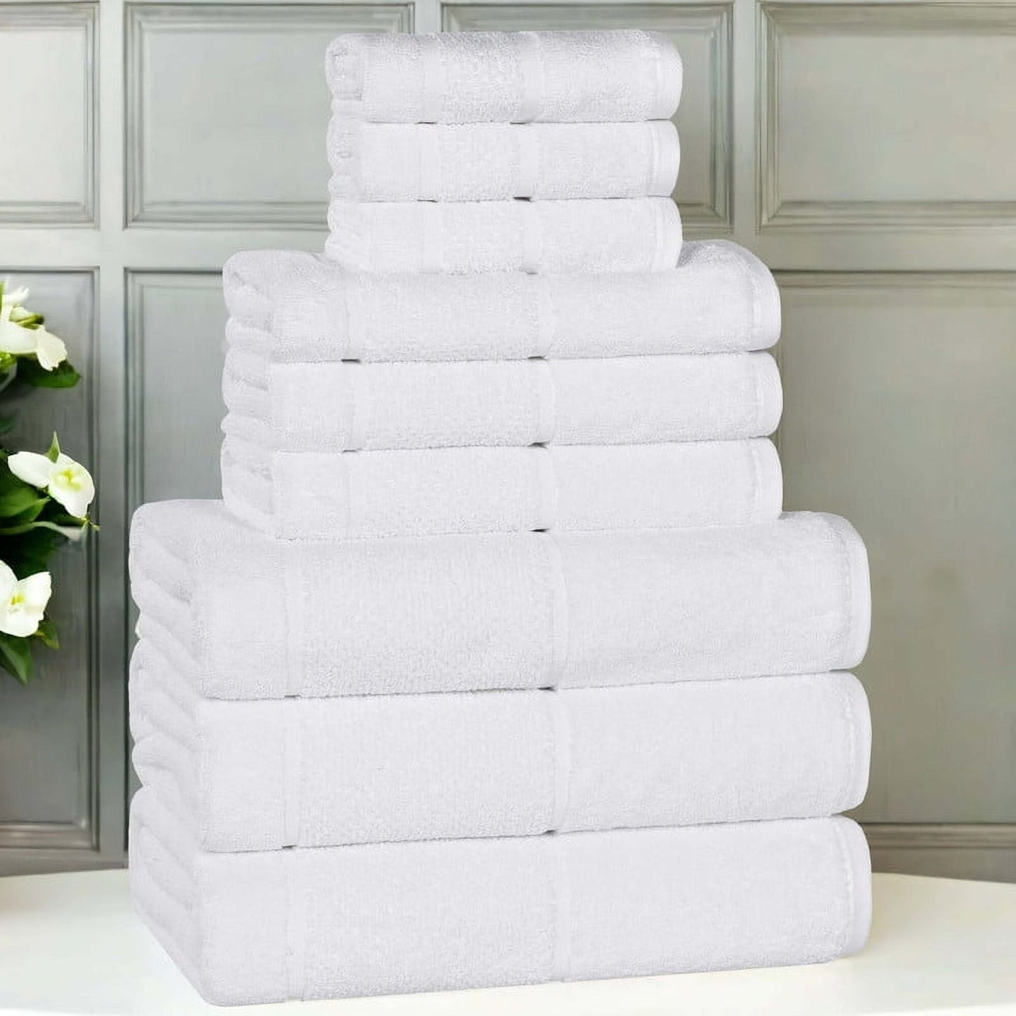 Superior Mile Smart Twist Cotton Medium Weight 9 Piece Towel Set, Ultra Absorbant Towels, White