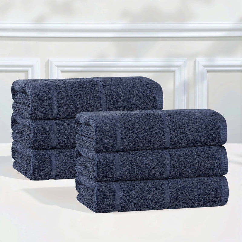 Superior Mile Smart Twist Cotton Medium Weight Hand Towels, Set of 6, Ultra Absorbant Towels, Navy Blue