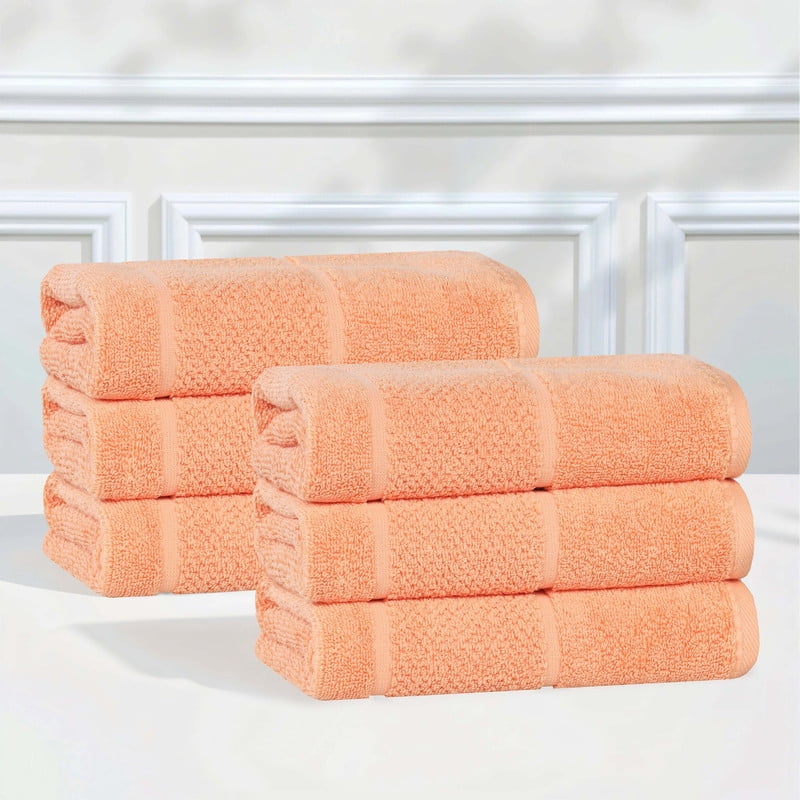 Superior Mile Smart Twist Cotton Medium Weight Hand Towels, Set of 6, Ultra Absorbant Towels, Peach