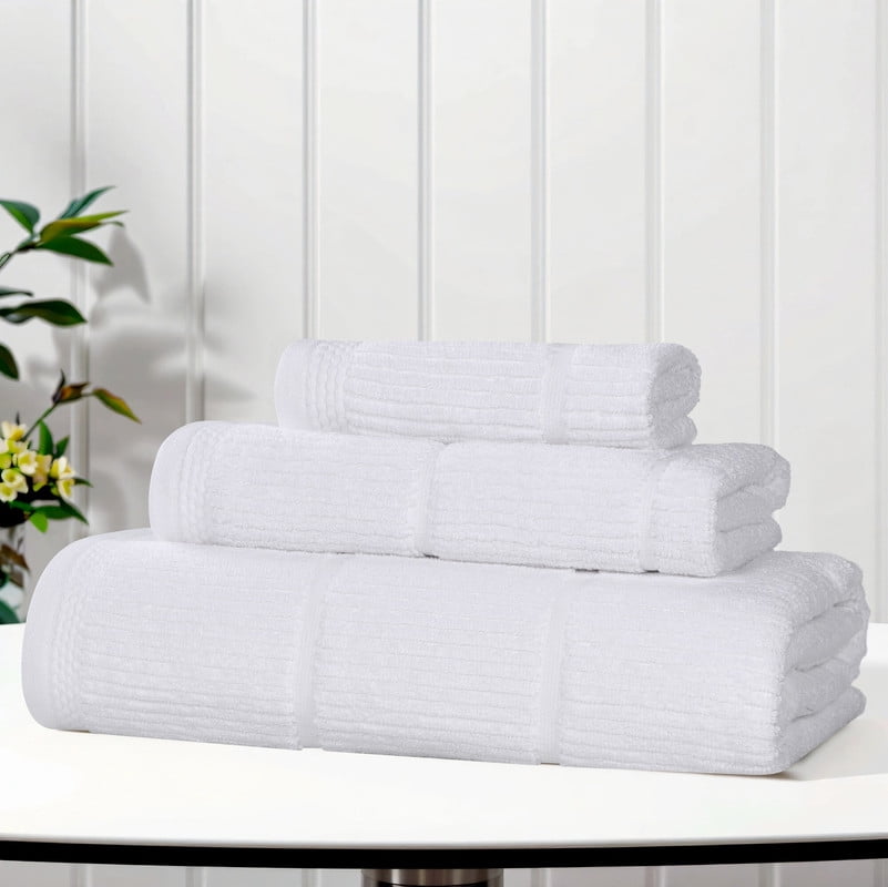 Superior Milo 6 Piece Smart Twist Cotton Hand Towels, Medium Weight Ribbed Design Towels, Silver