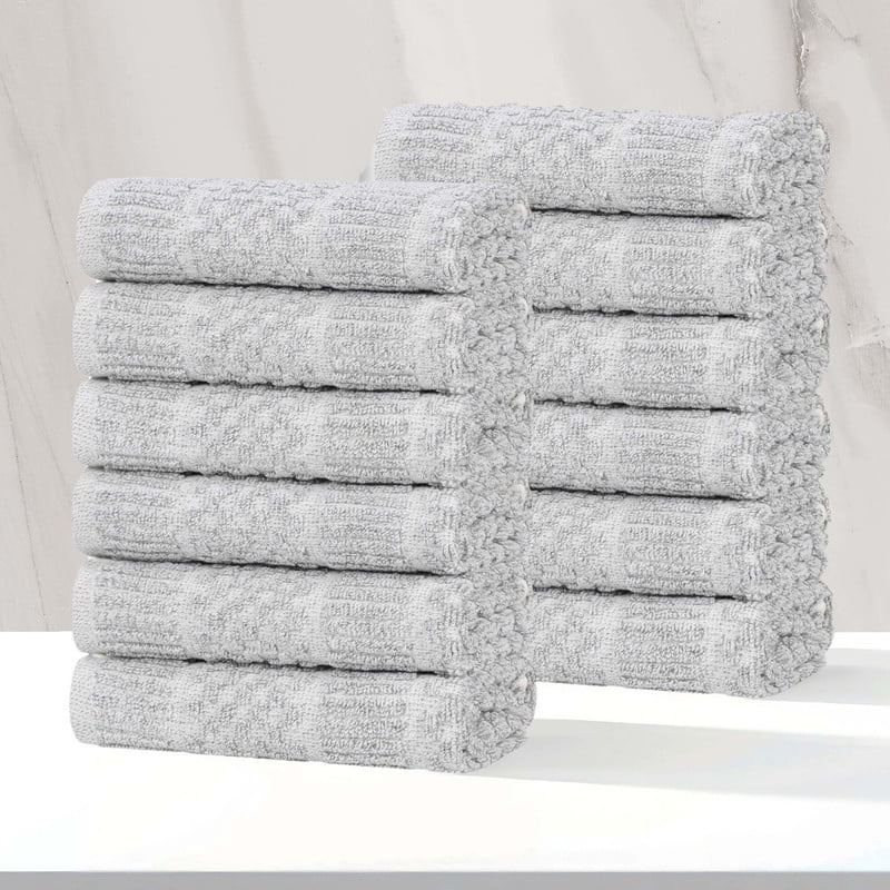 Superior Naples Viscose Cotton Blend Medium Weight Face Towels Washcloths, Set of 12, Platinum