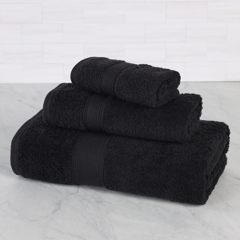 Superior Oregon Organic Cotton 3 Piece Towel Set, Soft Medium Weight Towels, Black