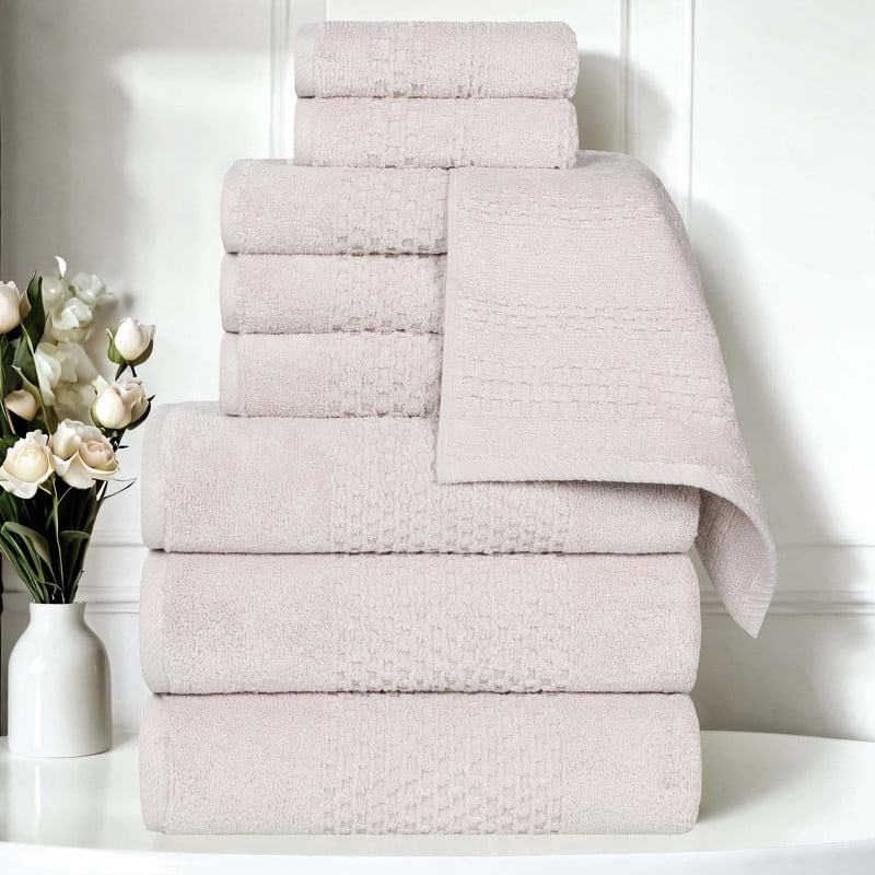 Superior Playa Zero Twist Cotton Solid Waffle Textured 9 Piece Towel Set, Silver