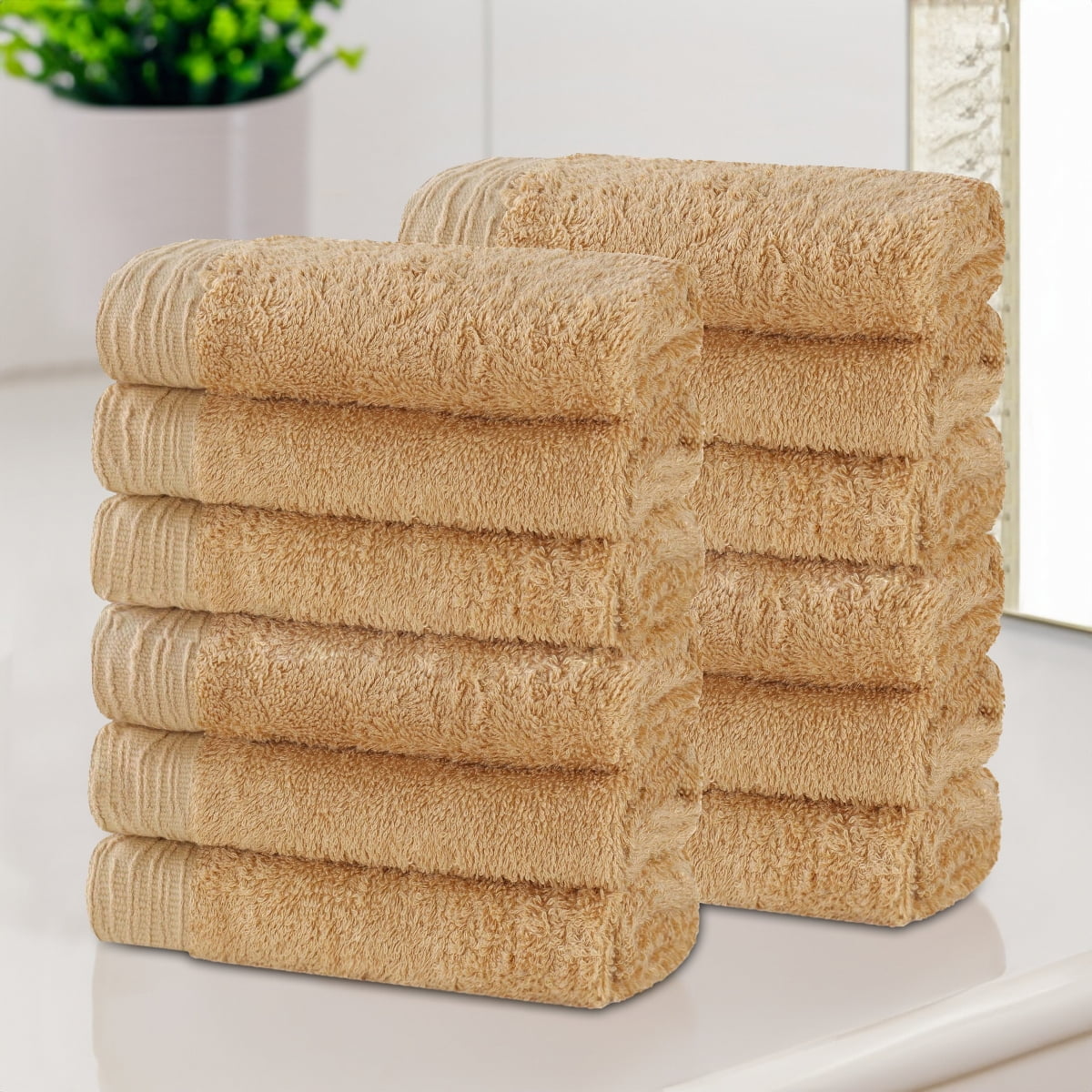Superior Rayon From Bamboo Soft 12-Piece Washcloth Set, Cotton Blend Modern Towels, Gold