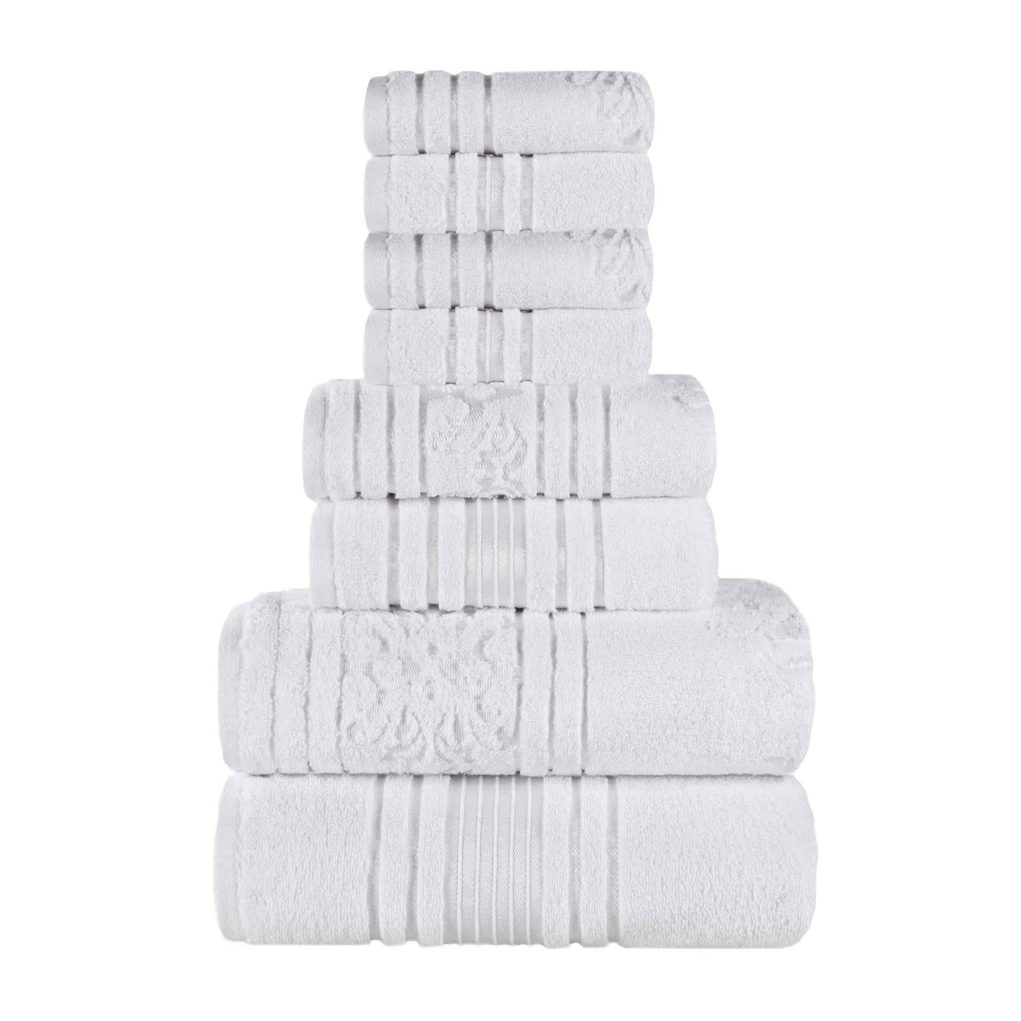 Superior Sadie Zero Twist Cotton Floral 8 Piece Towel Set, Ultra Soft Towels, White